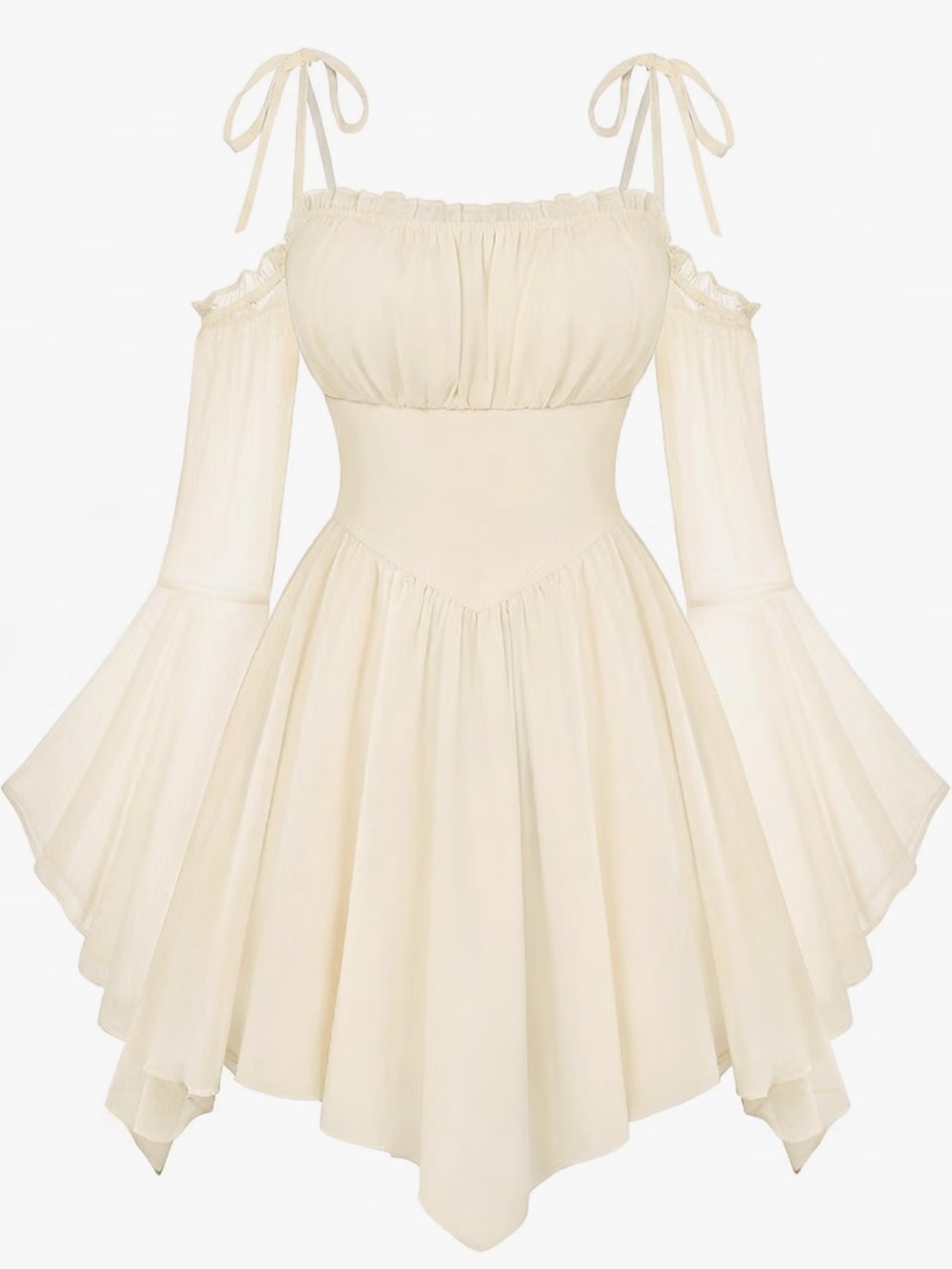 Dark In Love Ivory Fairycore Bell Sleeve Mini Dress Size S Romantic Goth